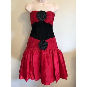 Vintage Red & Black Strapless Cocktail Dress